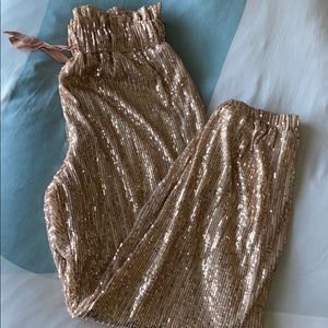 Sequin Jogger Pants, Rose Gold
